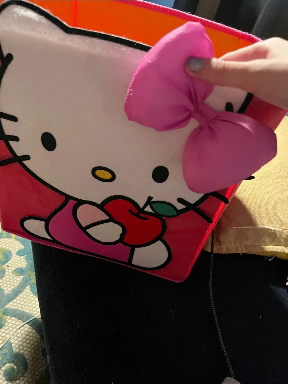 Vintage Hello Kitty Pink and White Kids Storage Cube with Bow